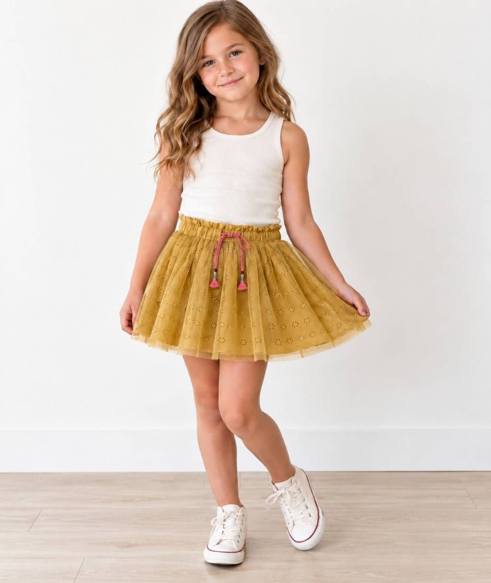 Matilda Jane Girls Size 6 Mustard Yellow Wonderment Eyelet Tulle Skort Skirt Bui